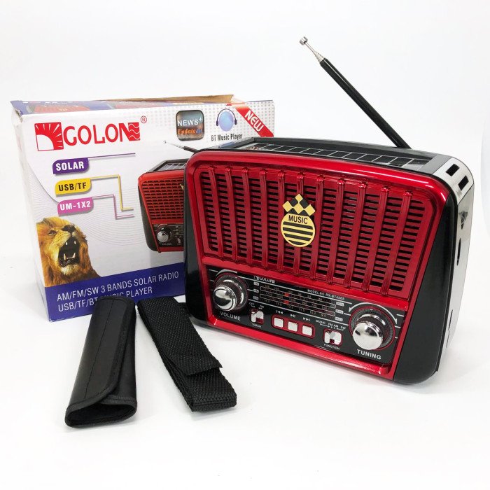 Радіоприймач акумуляторний Golon RX-456 із сонячною панеллю, Радіо приймач. Колір: червоний