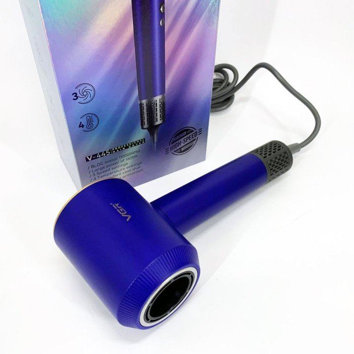 Фен професійний VGR V-445 BLUE, 3 рівні обдування, 4 рівні температури, 1600 Вт