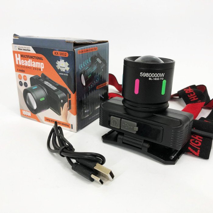 Ліхтар налобний KX-1832-TG, Потужний ліхтар для риболовлі, Ліхтарик на голову для домашніх робіт
