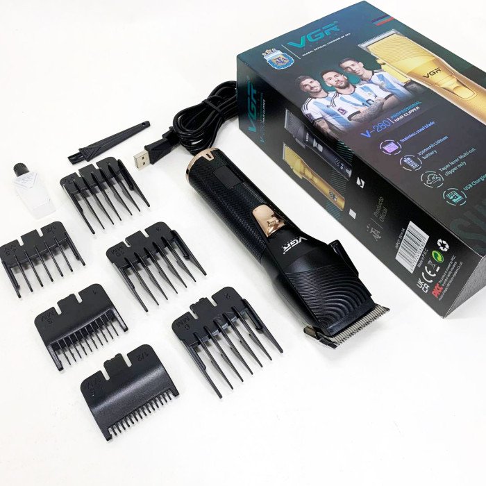 Акумуляторна машинка для стрижки волосся VGR V-280 з дисплеєм та насадками якісна. Колір: чорний