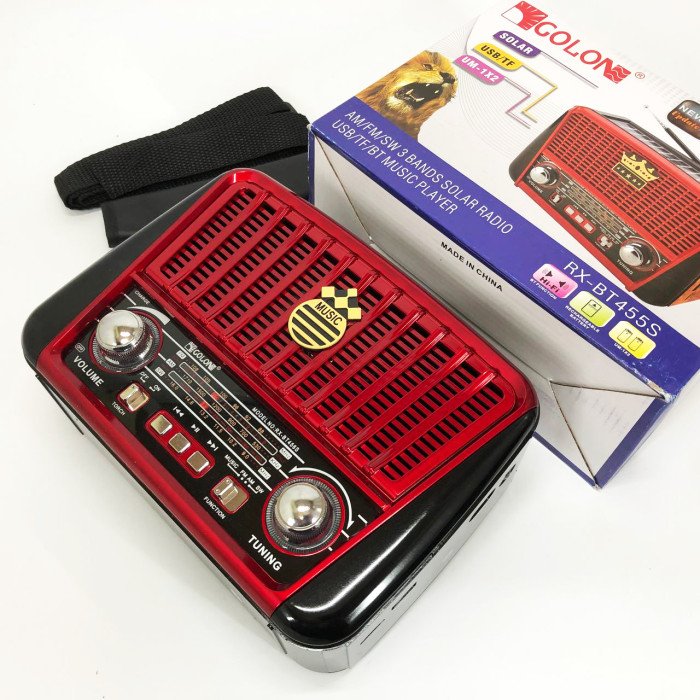 Радіоприймач акумуляторний Golon RX-456 із сонячною панеллю, Радіо приймач. Колір: червоний