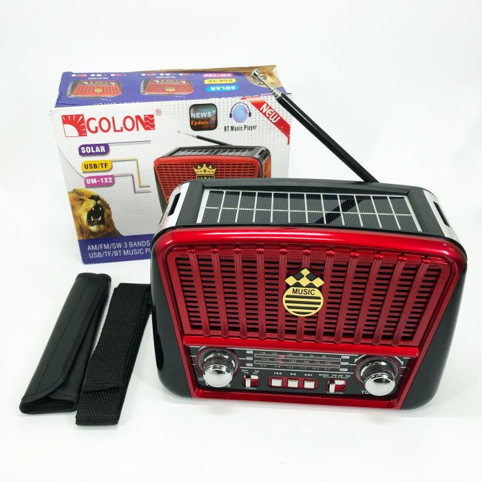 Радіоприймач акумуляторний Golon RX-456 із сонячною панеллю, Радіо приймач. Колір: червоний