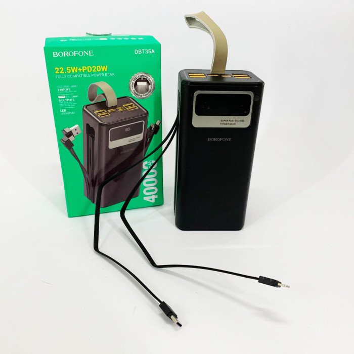 Портативний зарядний пристрій Power Bank BOROFONE DBT35A 40000mAh із вбудованими кабелями