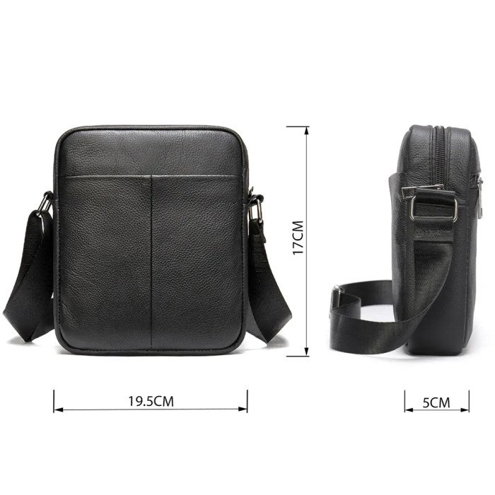 Чоловіча шкіряна сумка месенджер компактна чорна з натуральної шкіри флотар