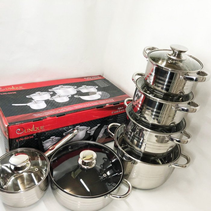 Набор посуды UNIQUE UN-5036 из нержавеющей стали с толстым 5-ти слойным дном.