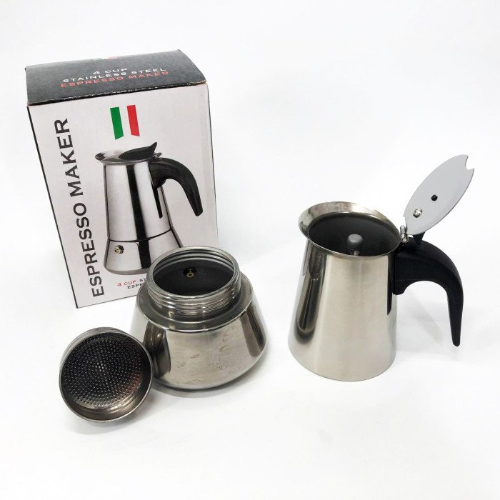 Кавоварка гейзерна з нержавіючої сталі UNIQUE UN-1901 180 мл, Гейзер для варіння кави гейзерна кавоварка