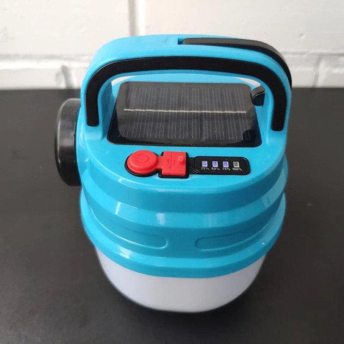 Підвісний ліхтар світильник LED з гачком для кемпінгу, ліхтариком та сонячною панеллю. Колір: синій