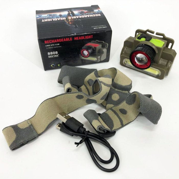 Ліхтар налобний Police 8808/6908-XPE+COB, micro USB, вбудований акумулятор, ліхтарик на голову із зарядкою