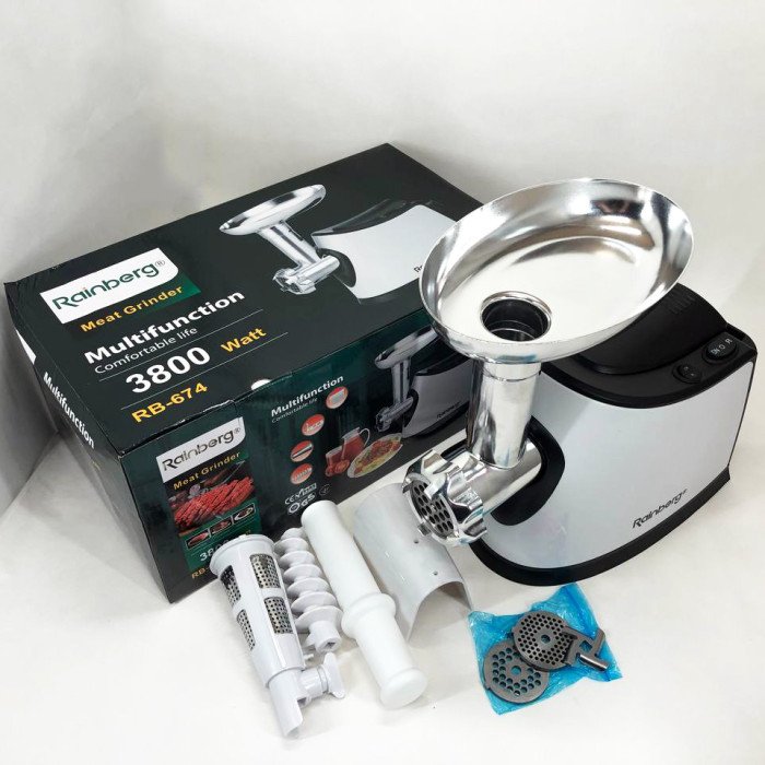 Електром'ясорубка з соковижималкою Rainberg RB-674 3000W, електром'ясорубка для шатківниці, потужна м'ясорубка