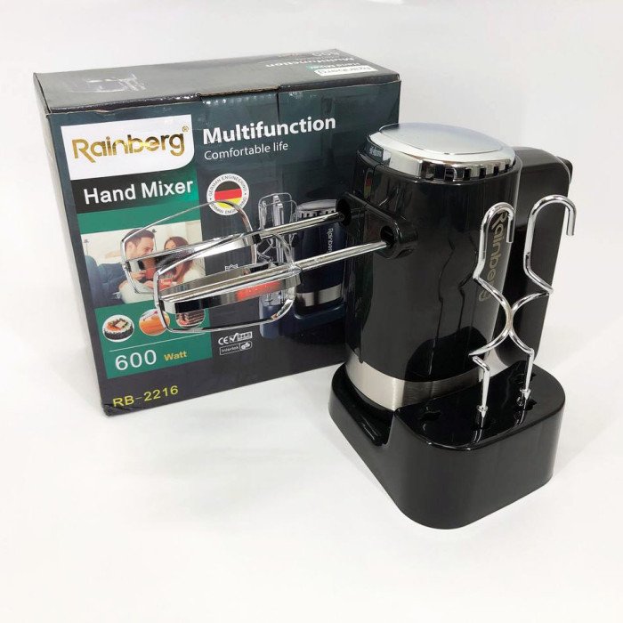 Міксер ручний Rainberg RB-2216 (5 швидкостей, 2 насадки та підставка) 600W, потужний міксер блендер ручний