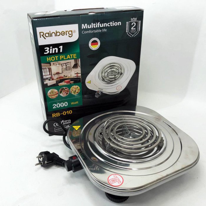 Електроплита Rainberg RB-010 спіральна, плита електрична настільна Рейнберг 1 конфорка (2000 Вт)