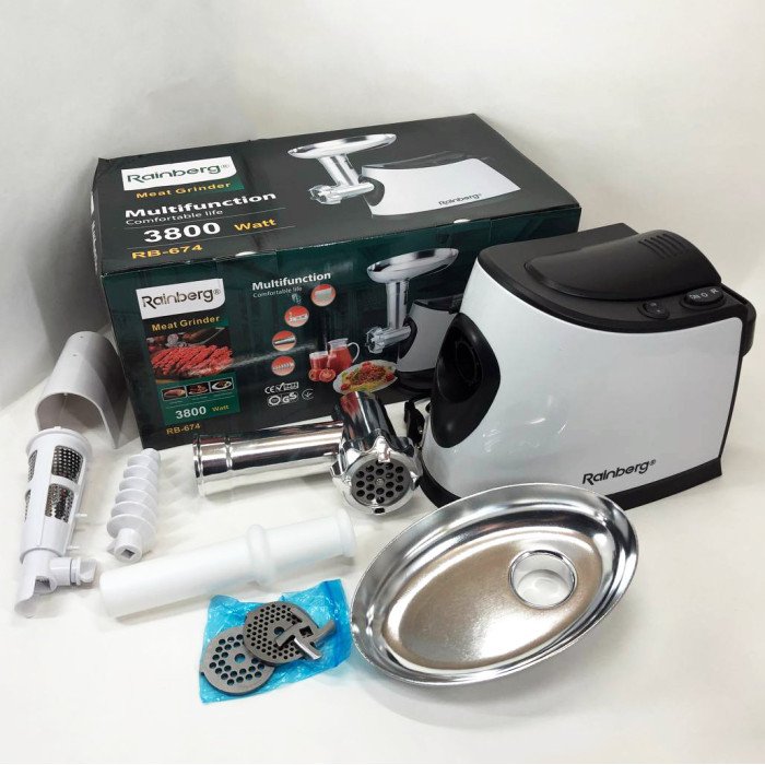 Електром'ясорубка з соковижималкою Rainberg RB-674 3000W, електром'ясорубка для шатківниці, потужна м'ясорубка