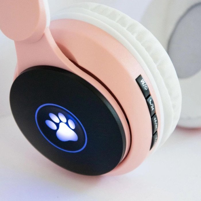 Бездротові навушники ST77 LED з котячими вушками, що світяться. Колір: рожевий