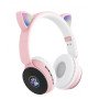 Бездротові навушники ST77 LED з котячими вушками, що світяться. Колір: рожевий