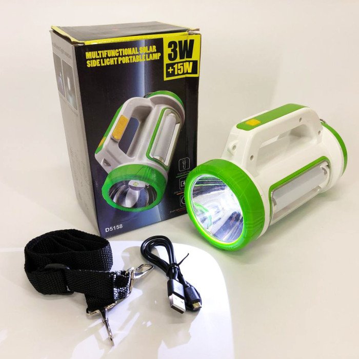 Ліхтар кемпінговий із сонячною панеллю 5158-LED-COB power bank, переносний ліхтар. Колір: зелений