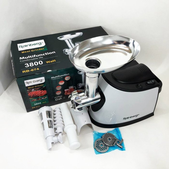 Електром'ясорубка з соковижималкою Rainberg RB-674 3000W, електром'ясорубка для шатківниці, потужна м'ясорубка