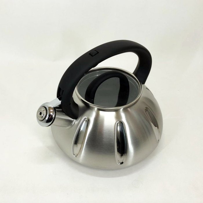 Чайник із свистком Unique UN-5303 кухонний на 3 літри, металевий чайник із нержавіючої сталі. Колір: чорний