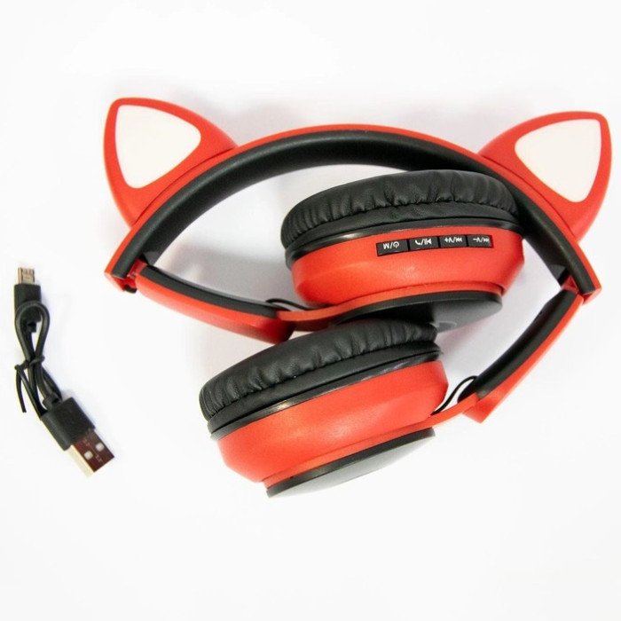 Бездротові навушники ST77 LED з котячими вушками, що світяться. Колір: червоний