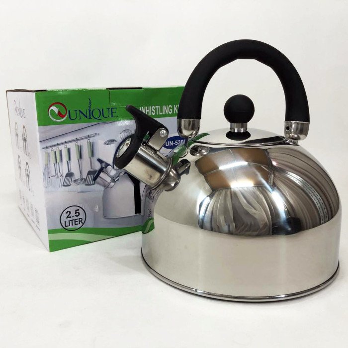 Чайник Unique із свистком UN-5302 2,5л, гарний чайник для газової плити, чайник на плиту. Колір: чорний