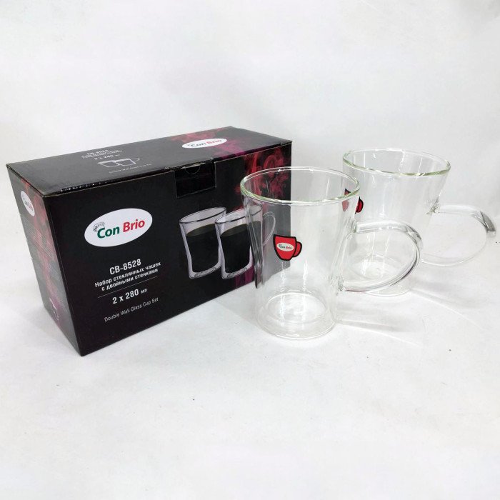 Чашки з подвійними стінками Con Brio 280 мл CB-8528 2шт, кружки скляні з подвійним дном