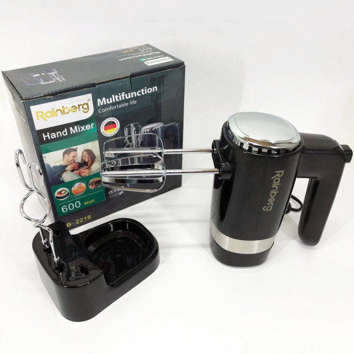 Міксер ручний Rainberg RB-2216 (5 швидкостей, 2 насадки та підставка) 600W, потужний міксер блендер ручний