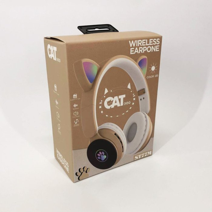 Бездротові навушники ST77 LED з котячими вушками, що світяться. Колір: золотий