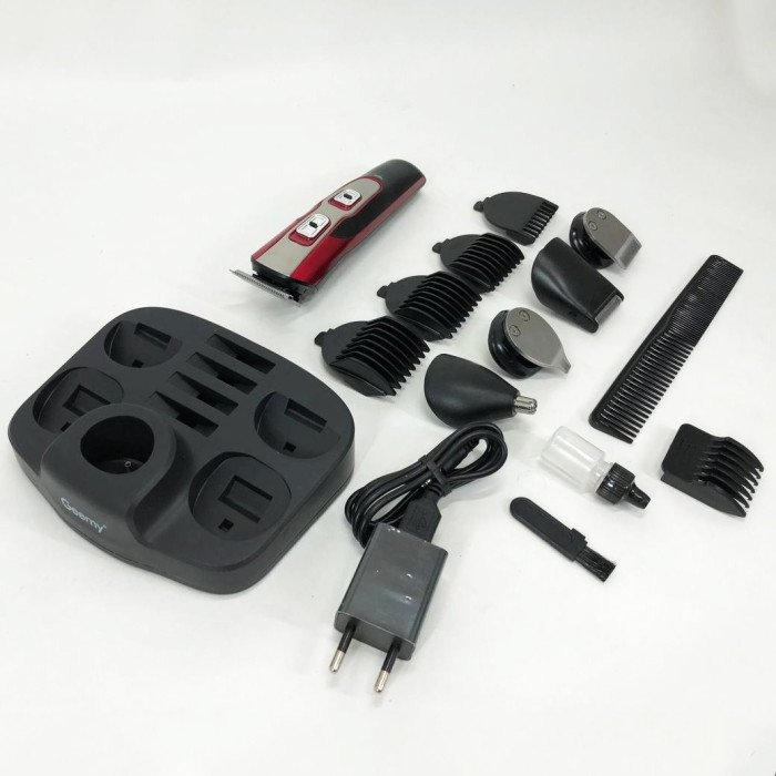 Машинка для стрижки 10в1 GEMEI GM-592, машина для окантування, підстригальна машинка. Колір: червоний