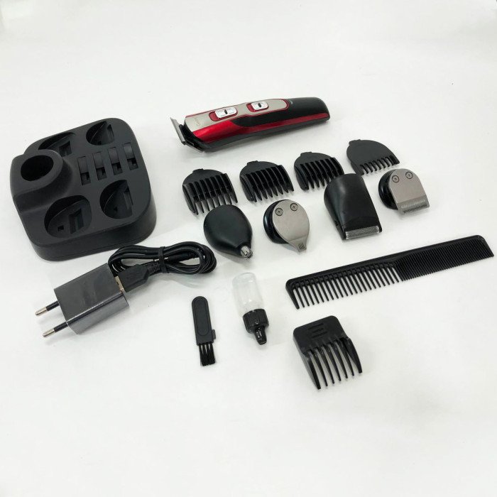 Машинка для стрижки 10в1 GEMEI GM-592, машина для окантування, підстригальна машинка. Колір: червоний