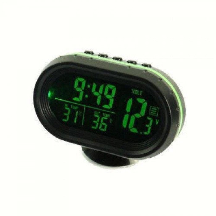 Автомобільний годинник VST-7009V підсвічування + 2 термометри + вольтметр, живлення від акумулятора авто 12В-24В