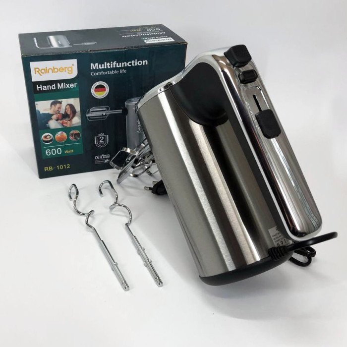 Міксер ручний електричний Rainberg RB-1012 600W Нержавіюча сталь, ручний міксер для кухні, потужний міксер