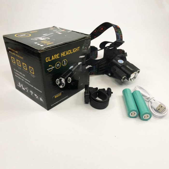 Ліхтар налобний W602-T6-2XPE Bike з велокріпленням 2x18650, світлодіодний ліхтар на лоб, надпотужний