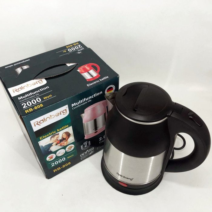 Електрочайник Rainberg RB-808 2 л нержавіюча сталь, гарний електричний чайник. Колір: чорний