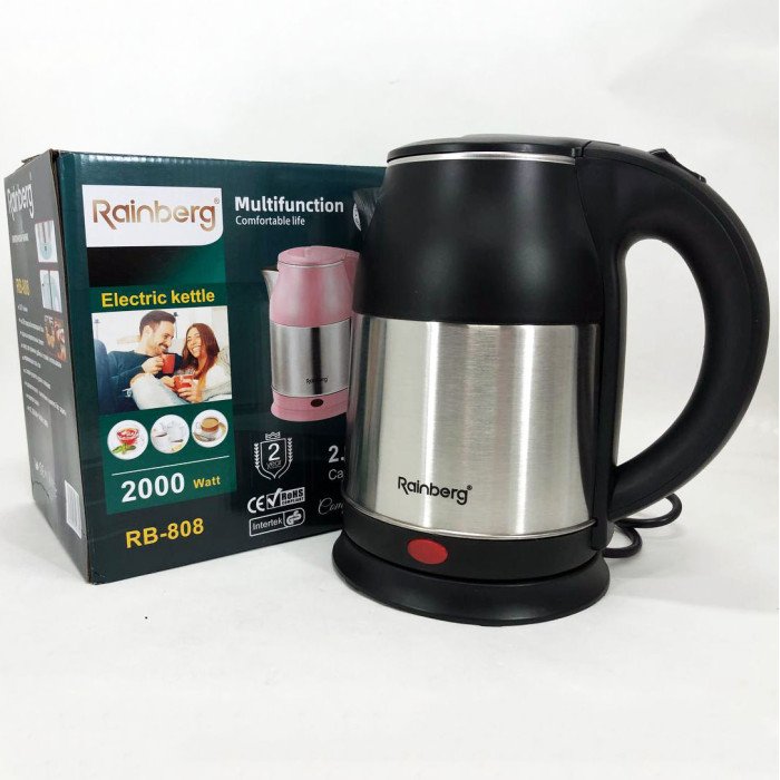 Електрочайник Rainberg RB-808 2 л нержавіюча сталь, гарний електричний чайник. Колір: чорний