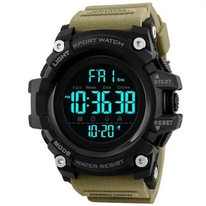 Годинник наручний чоловічий SKMEI 1384KH KHAKI, годинник наручний електронний тактичний. Колір: хакі