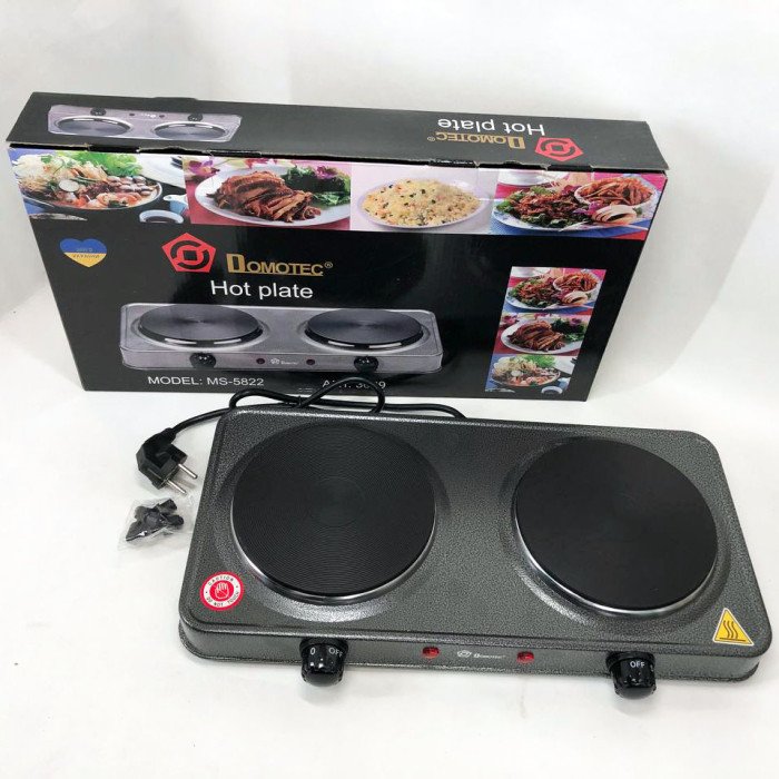 Електроплита Domotec MS-5822 2 диски 2000 Вт, плита електрична переносна двоконфоркова настільна