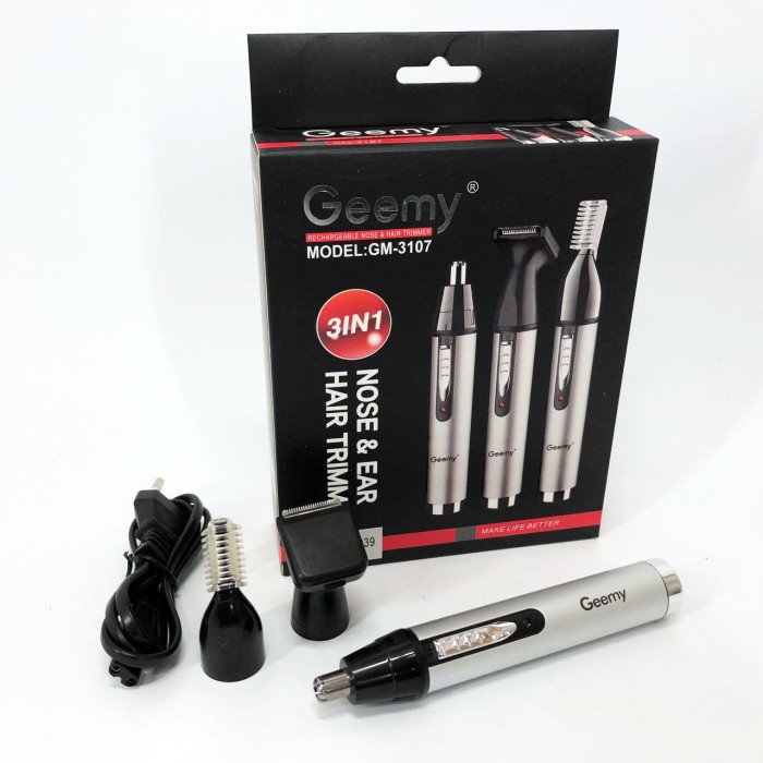 Тример для носа та вух GEMEI GM-3107 3в1, електробритва з насадками для бороди, триммер для бороди