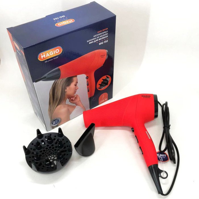 Фен MAGIO MG-152, Фен з іонізацією, Фен для волосся з режимами, Фен для волосся з насадками