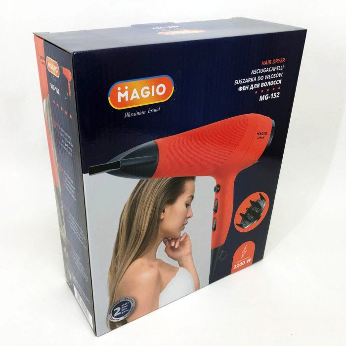 Фен MAGIO MG-152, Фен з іонізацією, Фен для волосся з режимами, Фен для волосся з насадками