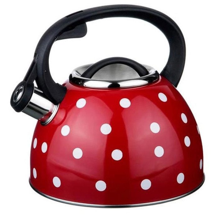 Чайник із свистком для газової плити Unique UN-5301 2,5л горошок, гарний чайник для плити. Колір: червоний