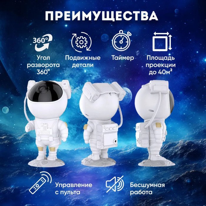 Ночник-проектор космонавт Світильник проектор космонавт Дитячий нічник-проектор зоряного неба