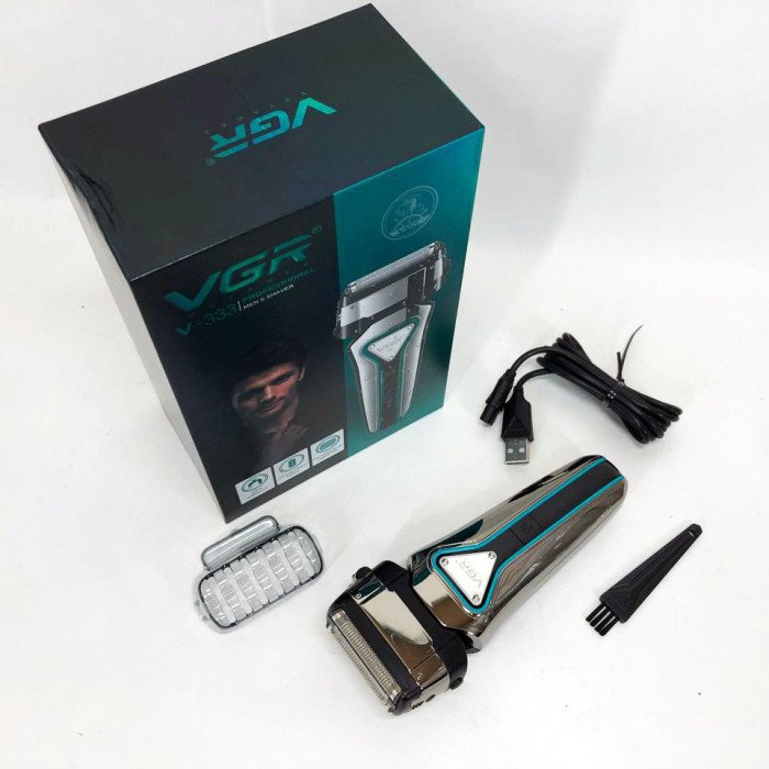 Електробритва портативна VGR V-333 шейвер для гоління бороди та вусів з акумулятором. Колір: срібний