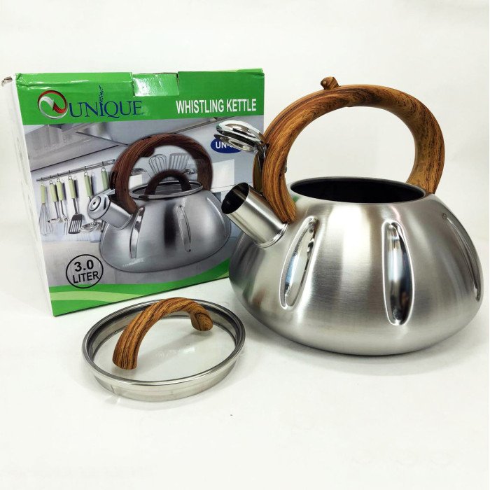 Чайник із свистком Unique UN-5303 кухонний на 3 літри, чайник для газової плитки. Колір: коричневий