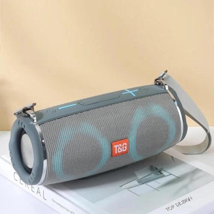 Портативна колонка TG642 з RGB підсвічуванням та ремінцем, портативна колонка з Bluetooth. Колір: сірий
