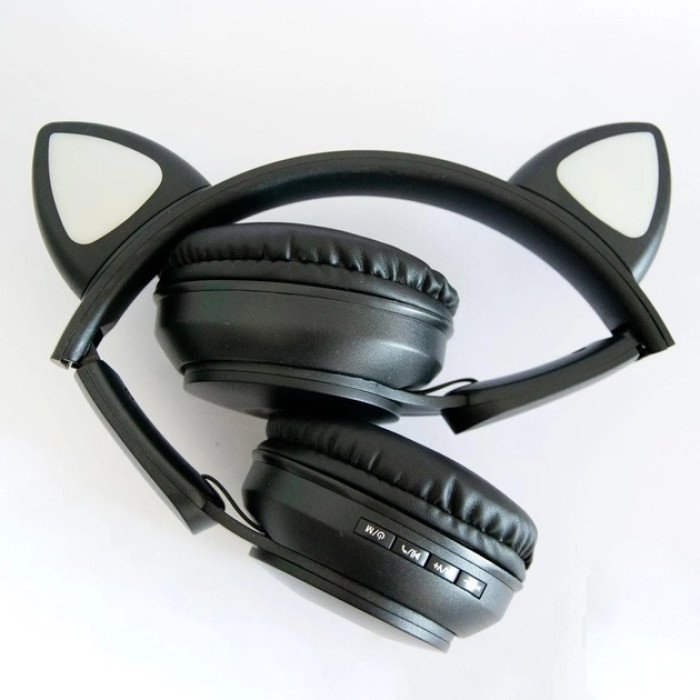 Бездротові навушники ST77 LED з котячими вушками, що світяться. Колір: чорний