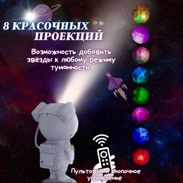 Нічний світильник космонавт Зіркове небо галактичний нічник-проектор зоряного неба астронавт