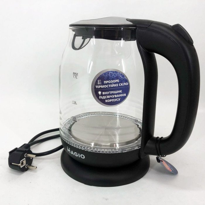 Електрочайник Magio MG-983 з підсвічуванням, 1.7Л, Стильний електричний чайник, прозорий з підсвічуванням