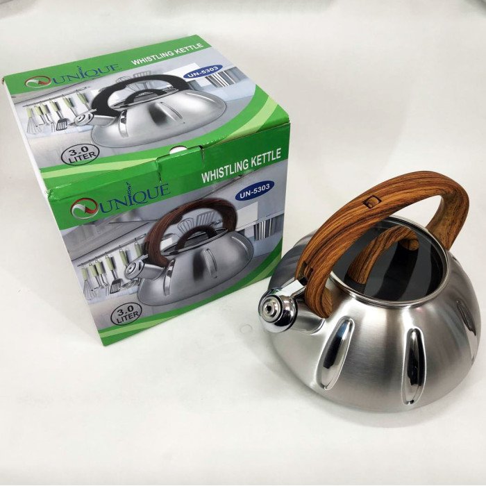 Чайник із свистком Unique UN-5303 кухонний на 3 літри, чайник для газової плитки. Колір: коричневий
