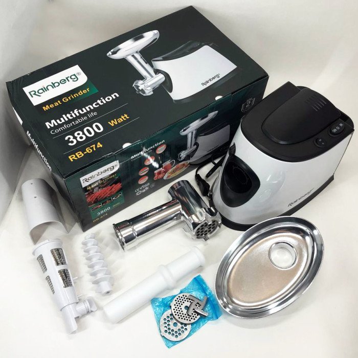 Електром'ясорубка з соковижималкою Rainberg RB-674 3000W, електром'ясорубка для шатківниці, потужна м'ясорубка