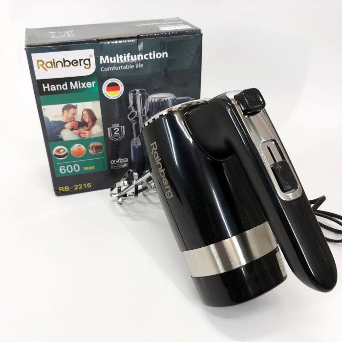 Міксер ручний Rainberg RB-2216 (5 швидкостей, 2 насадки та підставка) 600W, потужний міксер блендер ручний