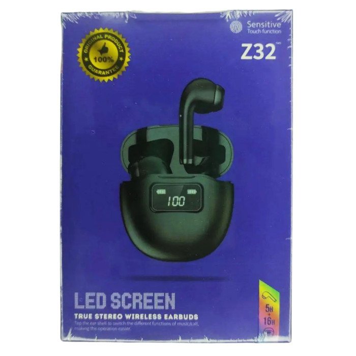 Навушники Double з кейсом та LED індикатором заряду Bluetooth Wireless Earbuds Z32. Колір: чорний